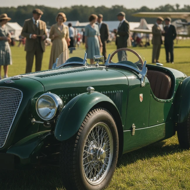 A classic vintage racing car on display at the Goodwood Revival.