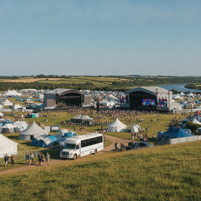 Panoramic view of Seaclose Park set up for the Isle of Wight Festival.