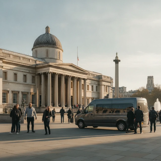 The historic facade of the National Gallery in London.