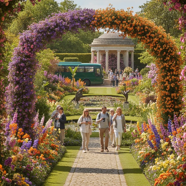 Visitors admiring stunning floral displays and show gardens at the RHS Chelsea Flower Show.