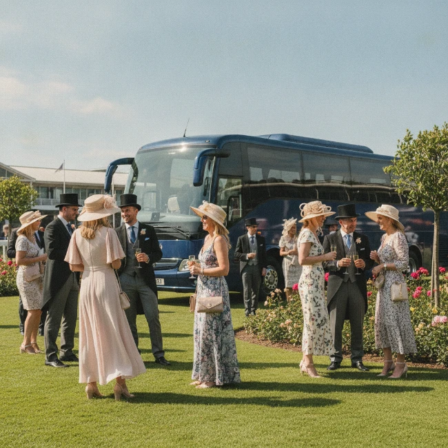 Elegantly dressed attendees enjoying the atmosphere at Royal Ascot.