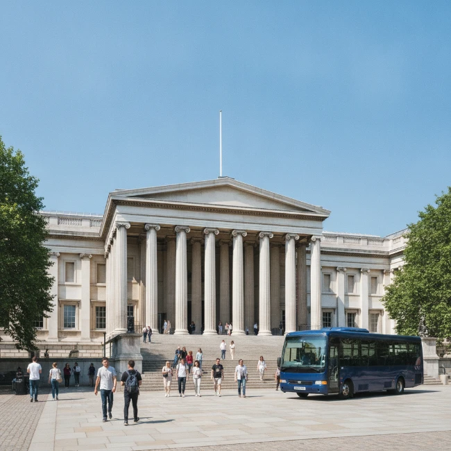 The impressive facade of The British Museum, a renowned cultural institution in London.