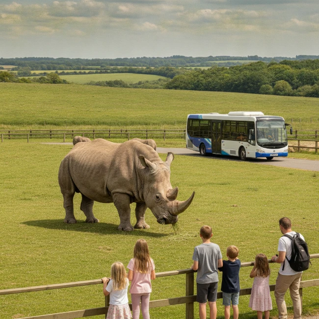 White rhino in a spacious enclosure at ZSL Whipsnade Zoo.
