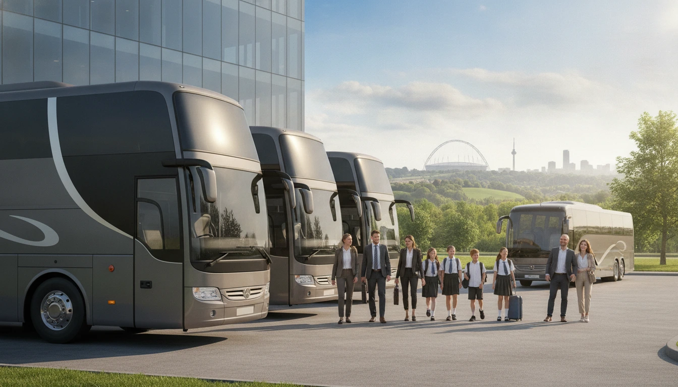 A MyBus4U luxury coach waiting for a group in Watford, Hertfordshire