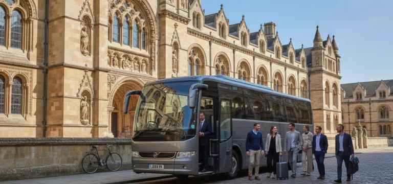 Coach parked near the Oxford University Museum of Natural History entrance.