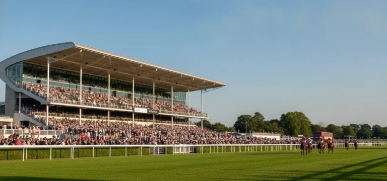 Ascot Racecourse grandstand on a sunny day.