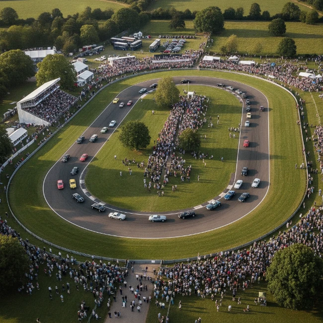 Aerial view of the Goodwood Motor Circuit, West Sussex, during an event.
