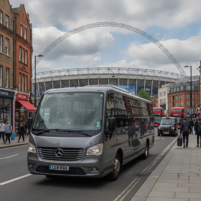 Executive minibus parked near Wembley Stadium